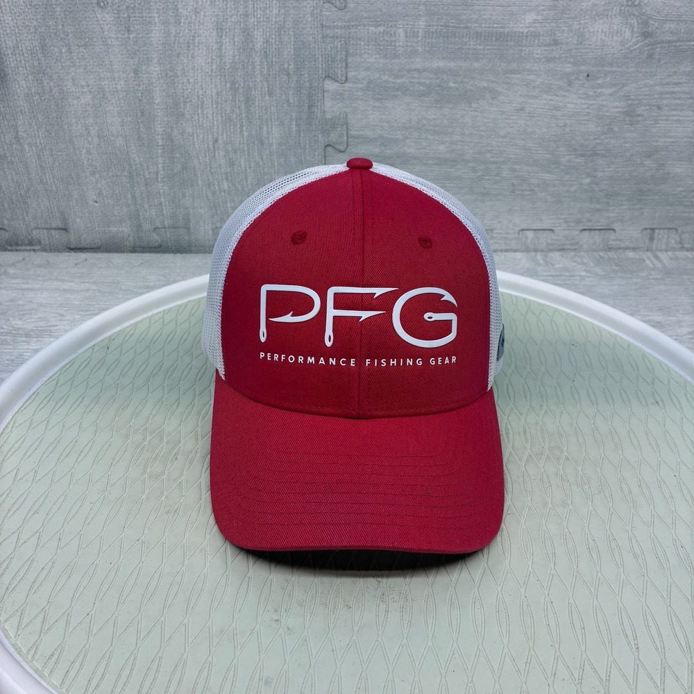 Columbia PFG Trucker Hat Mens Red White Cotton Mesh Snapback Fishing Cap